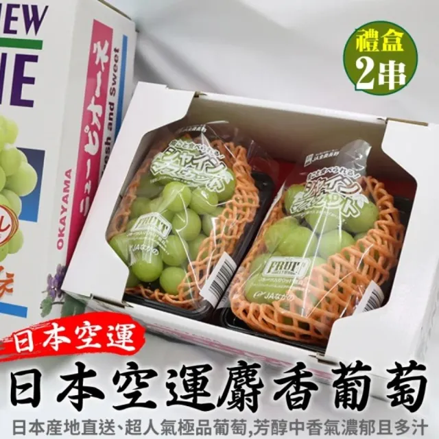 【WANG 蔬果】日本長野/山梨縣溫室麝香葡萄2房禮盒x1盒(350-400g/盤 水果禮盒/三節禮盒)