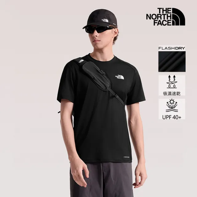 【The North Face】北面男款黑色UPF防曬透氣休閒短袖T恤|83TOJK3(抗UV/排汗衫)