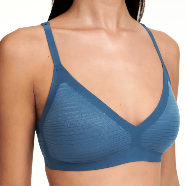 【Chantelle 仙黛爾】Soft Stretch Stripes.成套 無鋼圈無痕 輕運動女內衣 丁字褲 藍.20D10_00C(彈力.透氣)