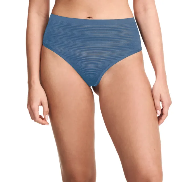 【Chantelle 仙黛爾】Soft Stretch Stripes.成套 無鋼圈無痕 輕運動女內衣 丁字褲 藍.20D10_00C(彈力.透氣)