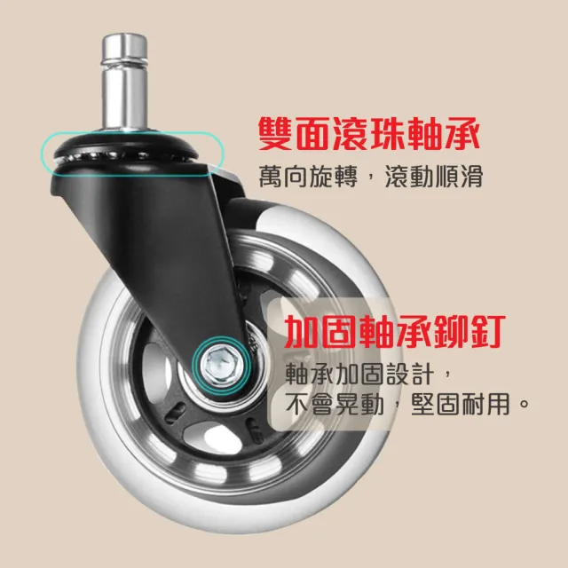 【G+ 居家】辦公椅2.5吋萬向輪5入組-透明白(活動腳輪/電腦椅輪子/靜音輪/萬向輪/溜溜輪)