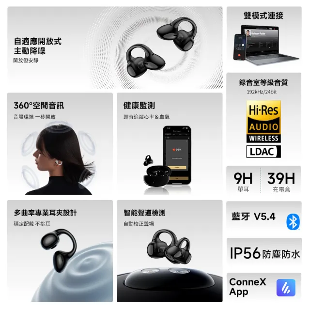 【EDIFIER】Lolliclip 開放式耳夾降噪藍牙耳機（心率＆血氧即時健康監測｜IP56 防塵防水｜Hi-Res音質認證）
