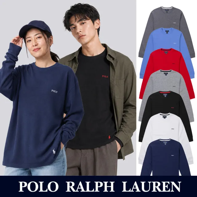 【RALPH LAUREN】RL POLO 經典刺繡文字下擺小馬素面長袖T恤 上衣-多色選(平輸品/素T/長T/可男女穿搭)