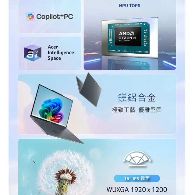 【Acer 宏碁】16吋Ryzen AI 5輕薄AI筆電-灰(Swift Air/SFA16-62M-R9BQ/R5-430/16G/512G/W11/999g)