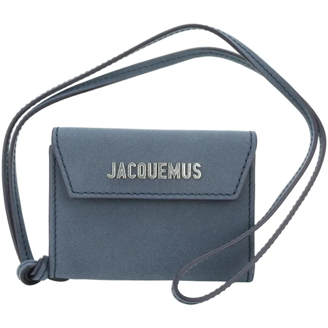 【JACQUEMUS】Le porte 掛繩信封式麂皮卡片夾 零錢包(海軍藍 法國精品)