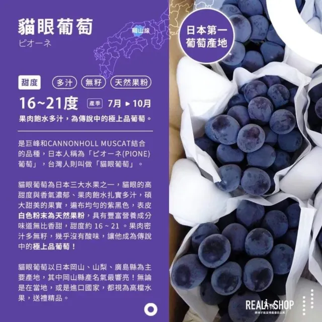 【RealShop】日本麝香葡萄+貓眼共兩房約1.2kgx1盒(雙拼葡萄禮盒 送禮 水果禮盒)