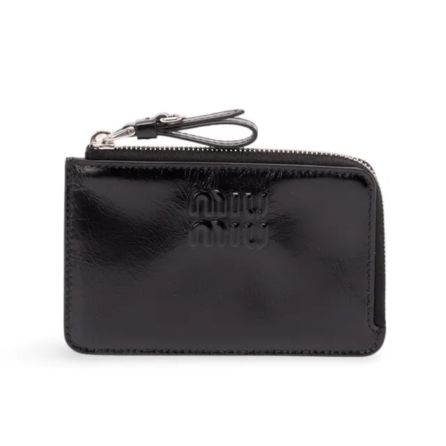 【MIU MIU】Leather Pouch 亮面皮革 信封 卡片套 零錢包 卡夾 黑色 5MB066