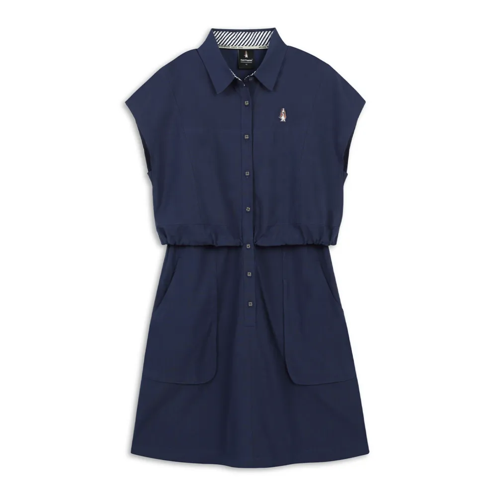 【Hush Puppies】女裝 洋裝 假兩件刺繡小狗洋裝 (丈青 / 64215501)