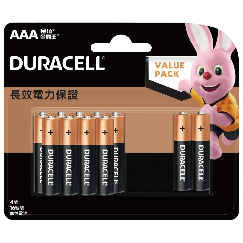 【DURACELL】金頂 鹼性電池 4號AAA(16入裝)