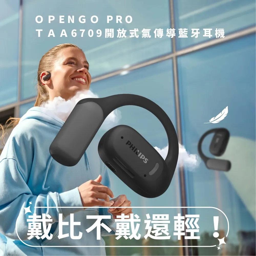 【Philips 飛利浦】Philips GO系列 TAA6709 開放式耳掛式藍牙耳機丨音霸登場 制霸路上