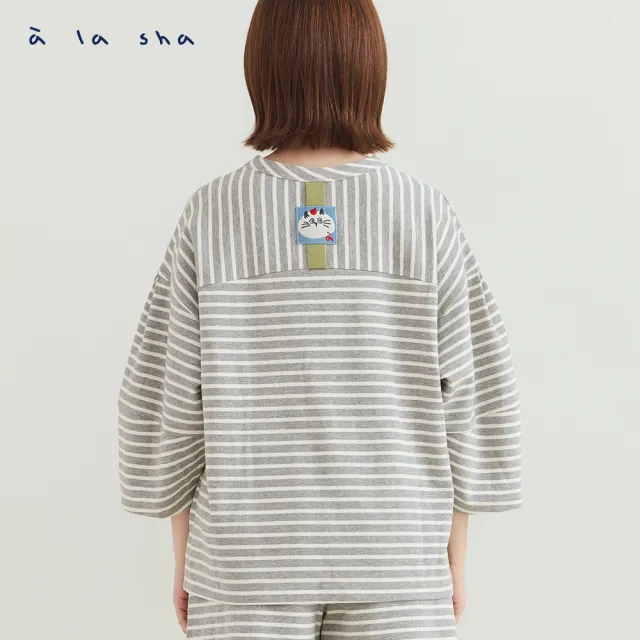 【a la sha】蘋果貓條紋造型袖上衣