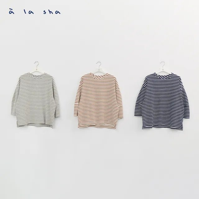 【a la sha】蘋果貓條紋造型袖上衣