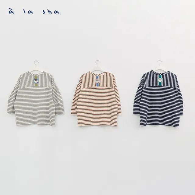 【a la sha】蘋果貓條紋造型袖上衣