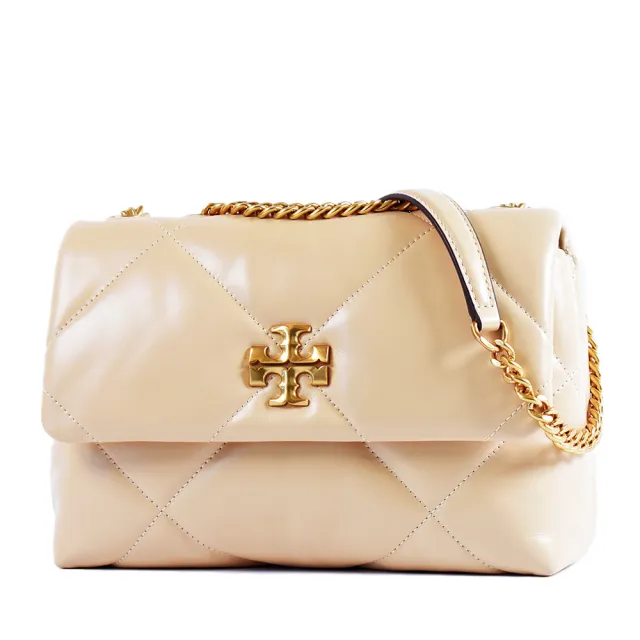 【TORY BURCH】專櫃款 KIRA 絎縫菱格肩背/斜背二用包-奶杏色/小