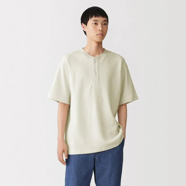 【MUJI 無印良品】男鬆餅紋亨利領短袖T恤(象牙白/深灰/煙燻綠/暗藍)