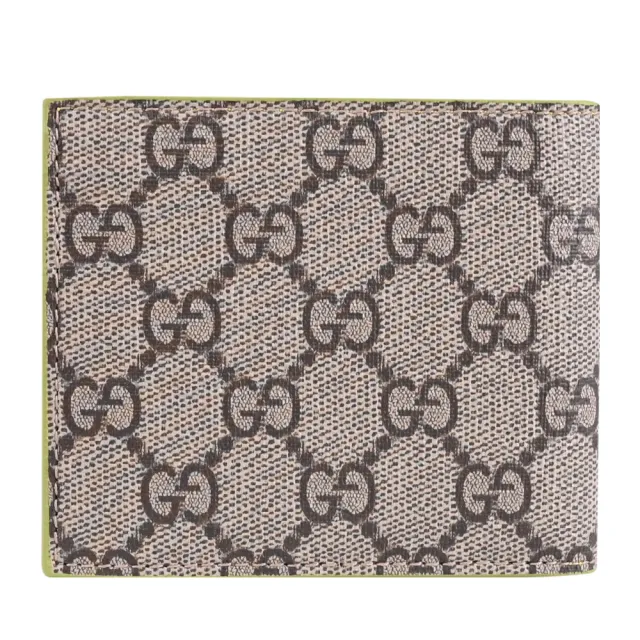 【GUCCI 古馳】GG Supreme 經典雙C印花拼接雙層8卡短夾(駝/綠)