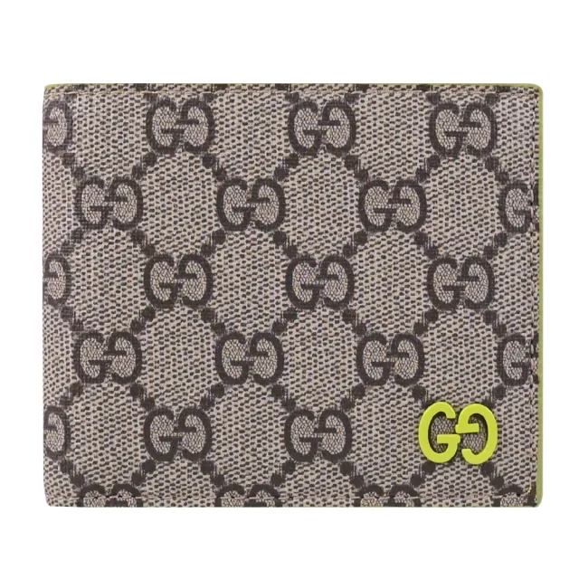 【GUCCI 古馳】GG Supreme 經典雙C印花拼接雙層8卡短夾(駝/綠)