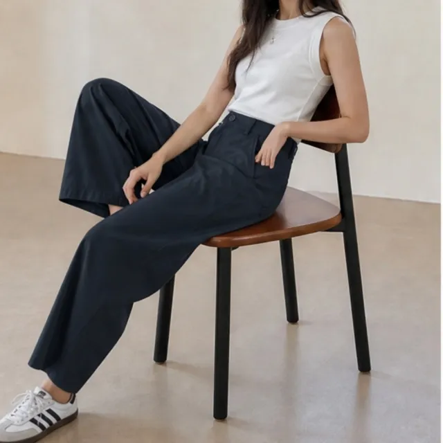 【LANNI 藍尼】★休閒寬鬆九分闊腿褲(女裝/女長褲/休閒/百搭/日系/通勤)
