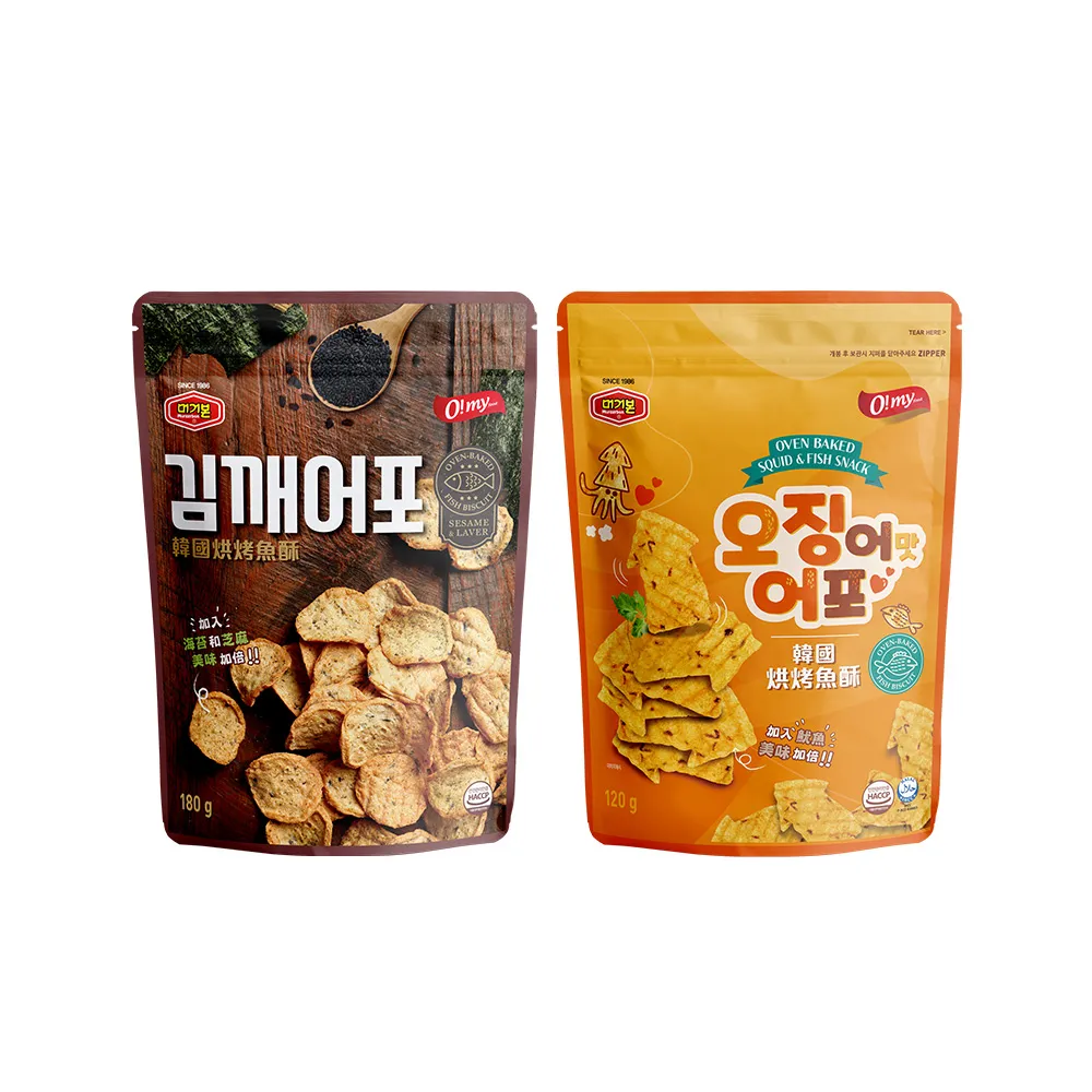 【O!MY FOOD 歐邁福】韓國烘烤魚酥(芝麻海苔口味180g／魷魚口味120g)