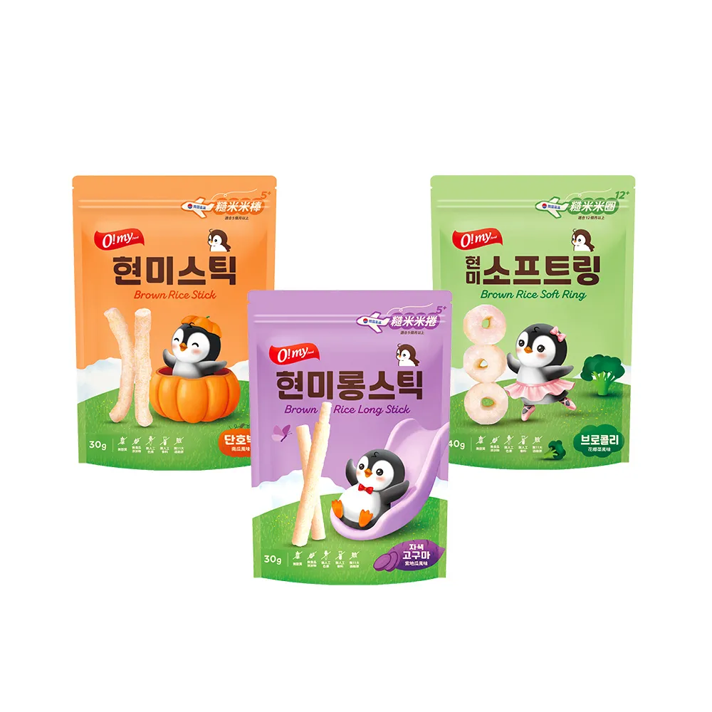 【O!MY FOOD 歐邁福】糙米米捲/棒/圈x2入組(紫地瓜風味30g/南瓜風味30/花椰菜風味40g)