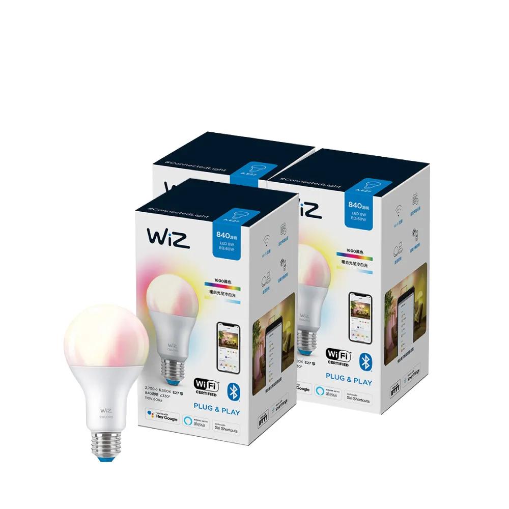 【PHILIPS 飛利浦照明】Wi-Fi WiZ 智慧照明 超值組 全彩燈泡 3入裝(PW04N)