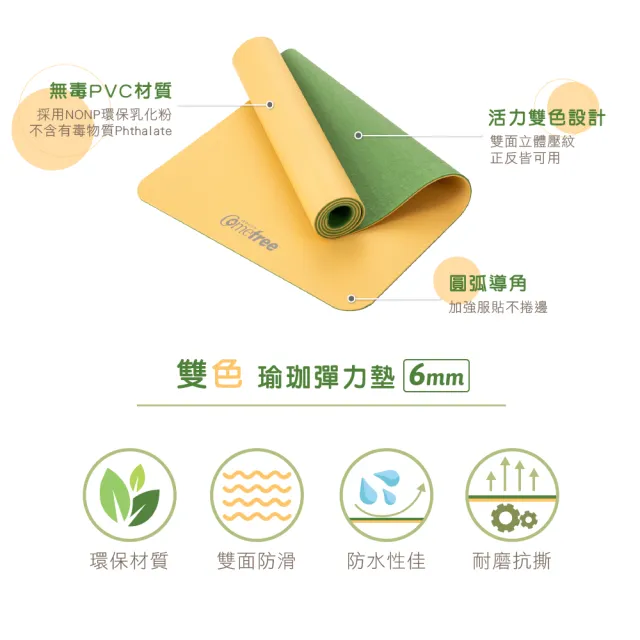 【Comefree】MIT雙色6ｍｍ瑜珈彈力墊( 芥黃+草綠)