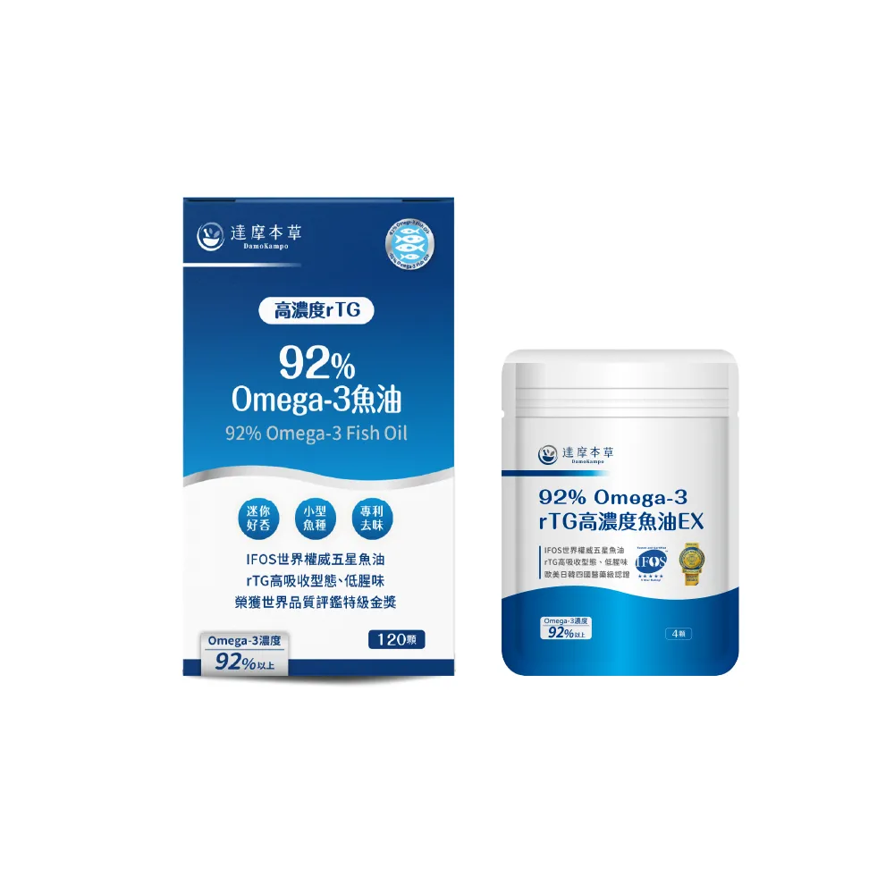 【達摩本草】92% Omega-3 rTG高濃度魚油EX 1入120顆/盒(醫生推薦、金質獎肯定)