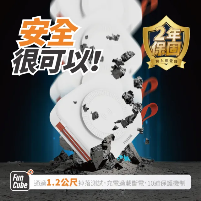 【Philips 飛利浦】2入組-DLP4347C-E 10000mAh多合一螢幕顯示行動電源(磁吸/自帶雙線/無線/37Wh_具Wh標示)