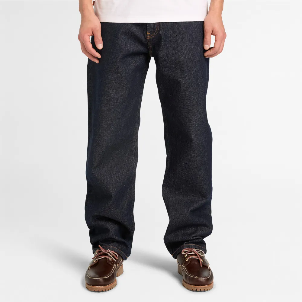 【Timberland】男款藍色經典牛仔褲(A5MD4H87)