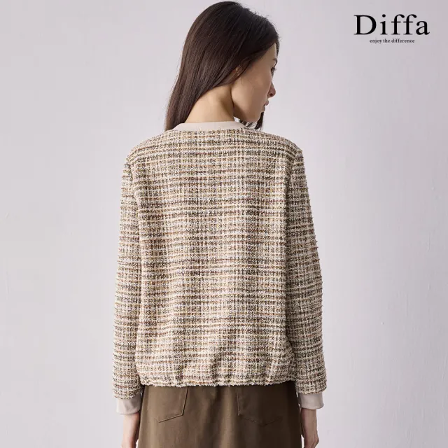 【Diffa】卡其花紗小香風抽繩上衣-女