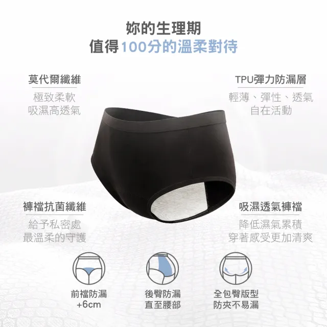 【MarCella 瑪榭】3件組-莫代爾包覆抑菌防漏生理褲(女內褲/抗菌內褲/中腰內褲)