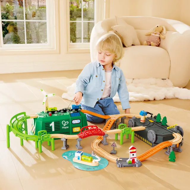 【Hape】超好玩奢華軌道組5款任選(夜光恐龍/城市軌道車/採礦運輸/火車/軌道遊戲/玩具車)