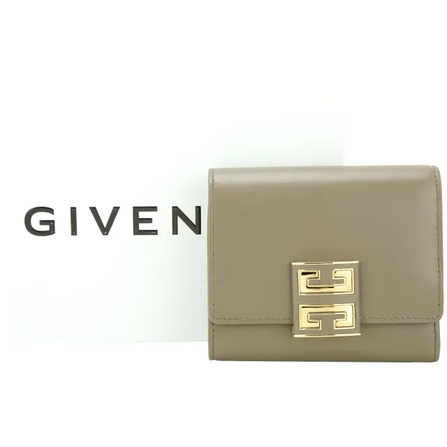【GIVENCHY 紀梵希】4G 皮框金屬標誌光滑小牛皮三折釦式短夾(可可色 皮夾 錢包)