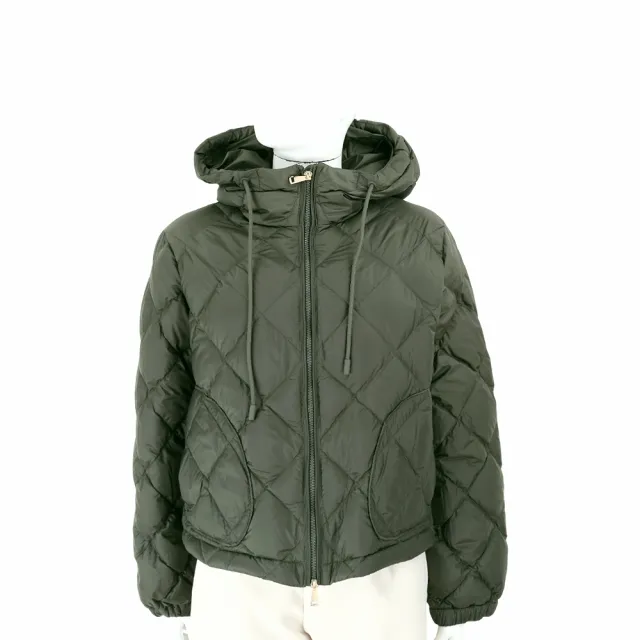 【MaxMara】WEEKEND ERIS 防潑水 菱格縫線軍綠鵝絨 羽絨外套 連帽外套 夾克(義大利精品服)