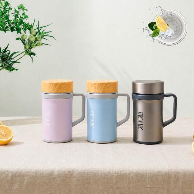 【IKUK 艾可】真陶瓷內膽保溫杯-瓷芯上蓋手把保溫杯500ml(辦公杯/咖啡保溫杯/保溫瓶/父親節禮物)