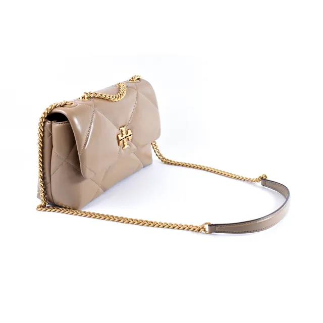 【TORY BURCH】專櫃款 KIRA 絎縫菱格肩背/斜背二用包-灰褐/小