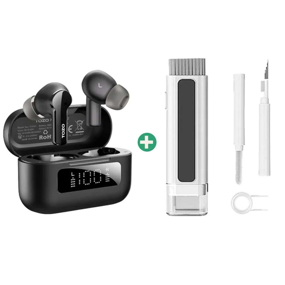 耳機清潔組【TOZO】AeroSound2 ANC主動式降噪無線藍牙耳機(入耳式/降噪-45dB/低延遲/電量顯示/專屬APP/原廠