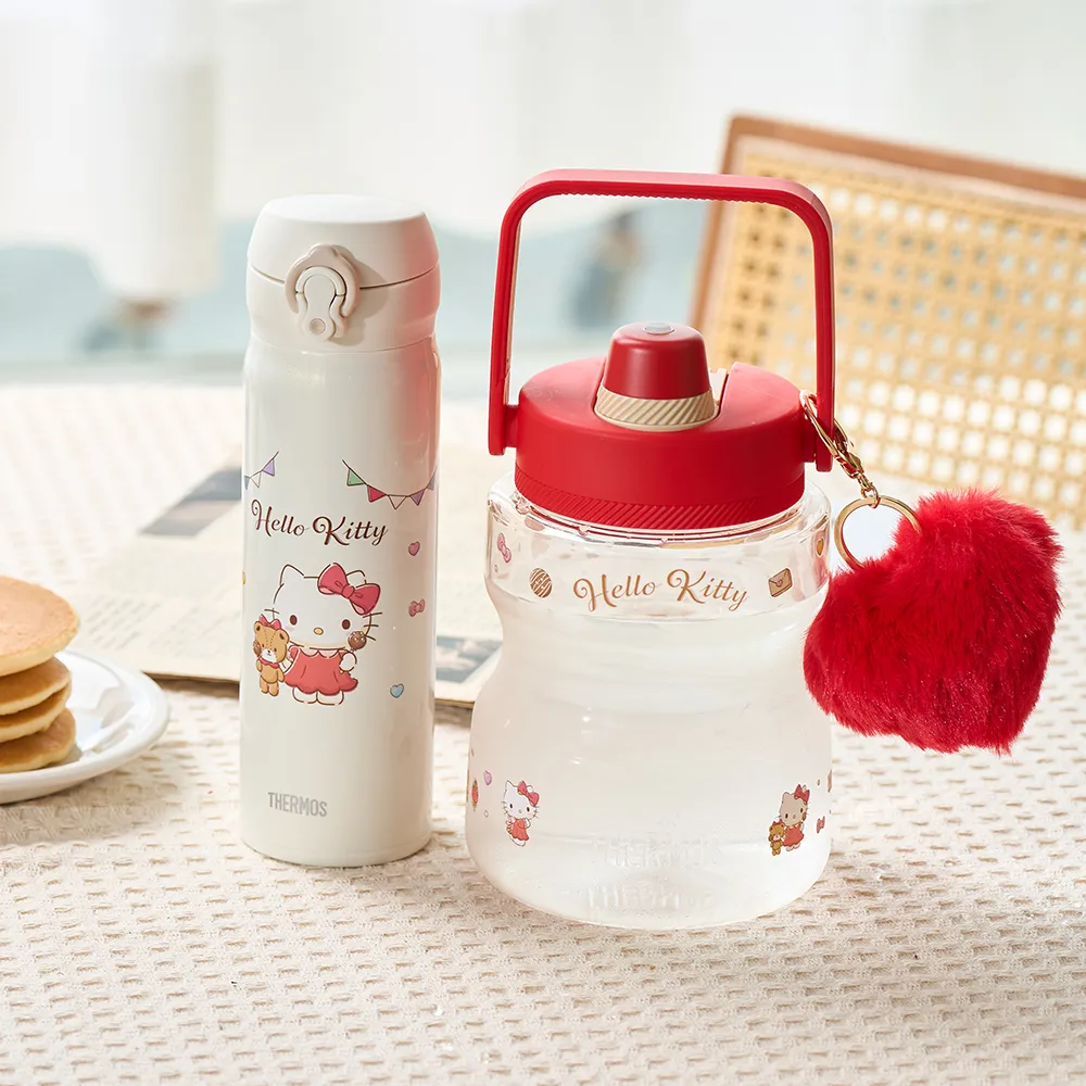 【THERMOS 膳魔師】超值2入_HelloKitty不鏽鋼超輕量彈蓋保溫瓶500ml+輕水瓶1200ml(JNL-504KT+TCSS-1200KT)