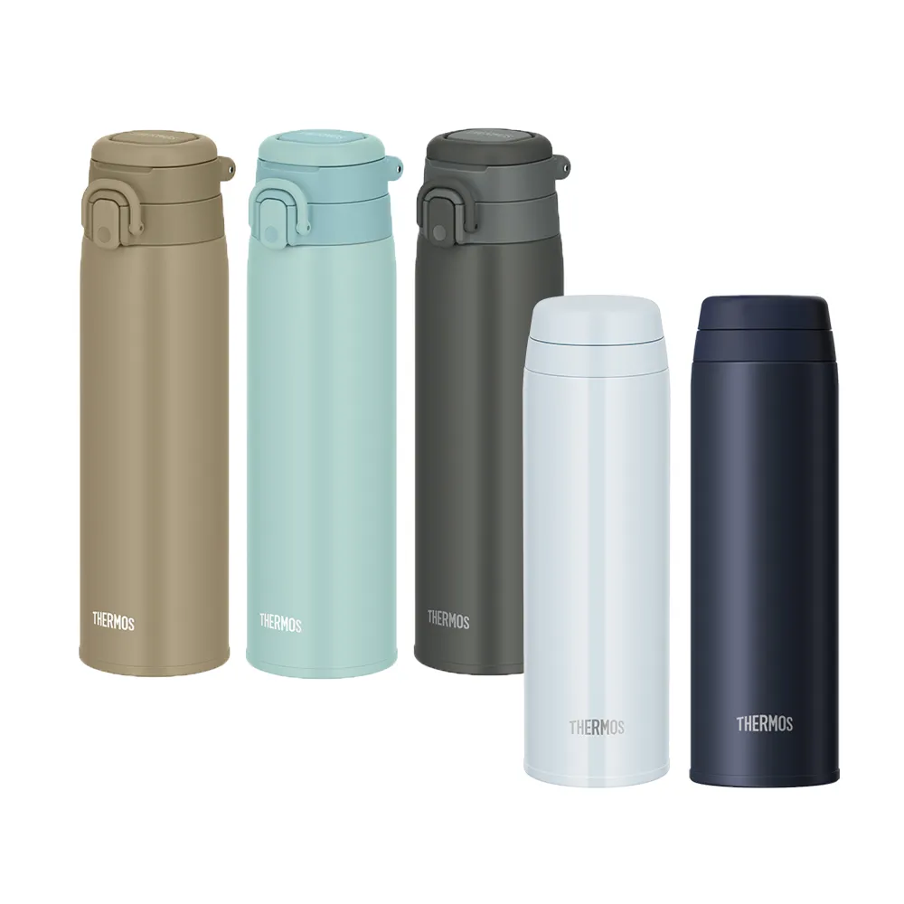 【THERMOS 膳魔師】超值2入_可進洗碗機不鏽鋼90度輕鬆開蓋真空保溫杯500ml+保溫瓶750ml(JOR-500+JOS-750)