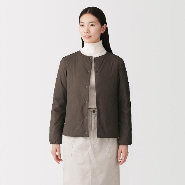 【MUJI 無印良品】女輕量羽絨可攜式無領外套(黑色/淺米/煙燻棕/灰白)
