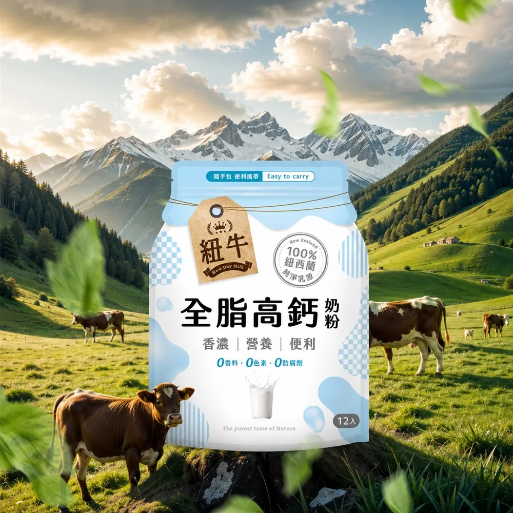 紐牛全脂奶粉_12入/袋(100%紐西蘭純淨乳源、隨身包、便利攜帶、輕鬆補鈣、醫師推薦)