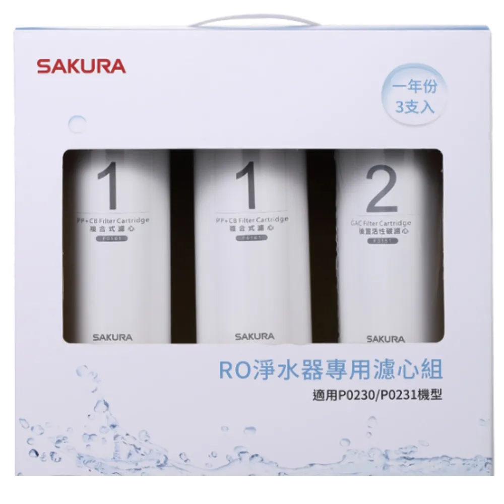 【SAKURA 櫻花】一年份3入組組不含RO膜適用P0230/P0231濾心(F0191)