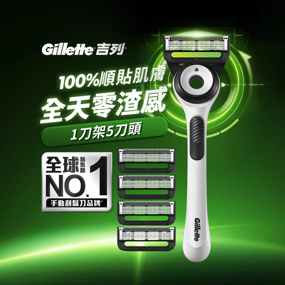 【Gillette 吉列】Labs 極光系列刮鬍刀-極光白(1刀架5刀頭)