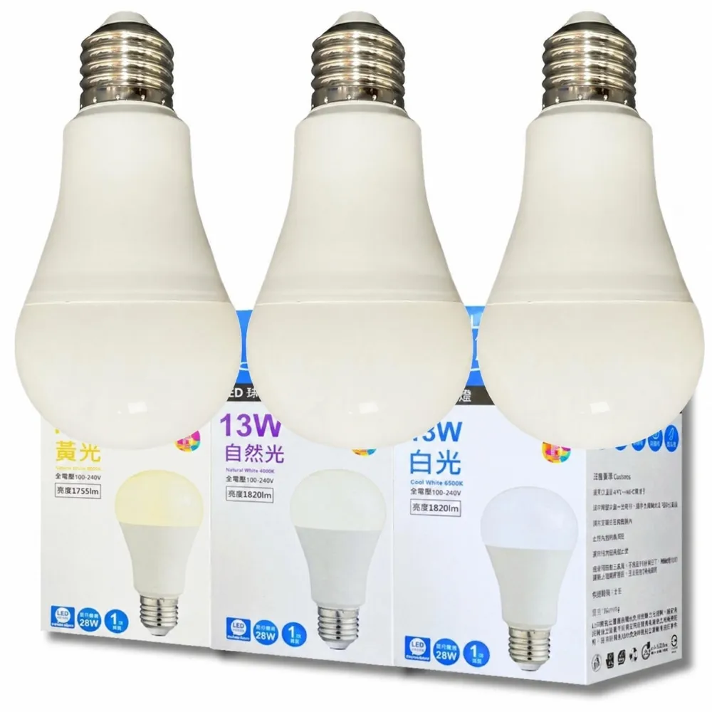 【Everlight 億光】10入 2026最新版 LED 13W 高光效 最新戰鬥版 全電壓 球泡燈 E27燈泡(黃光/自然光/白光)