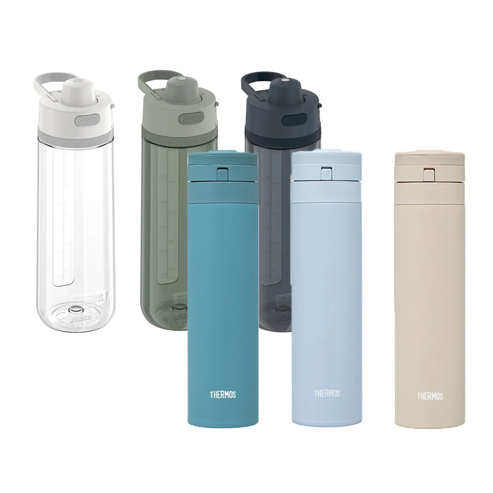 【THERMOS 膳魔師】買1送1_mo獨家不鏽鋼輕量自動上鎖保溫瓶450ml+輕水瓶710ml(JNS-455+TP4329T)