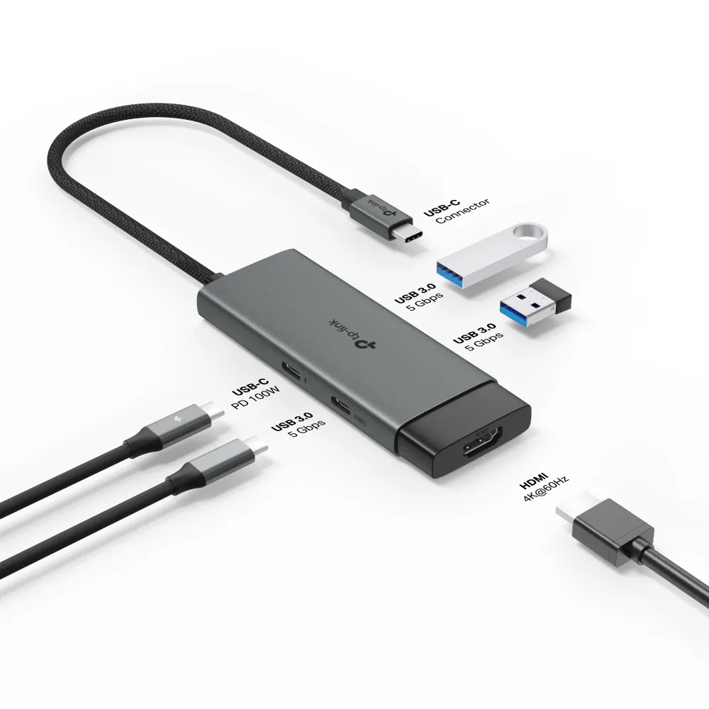 【TP-Link】UH5020C Type-C 5合1多功能轉接器 5埠HUB集線器 HDMI USB3.0 PD快充(100W)