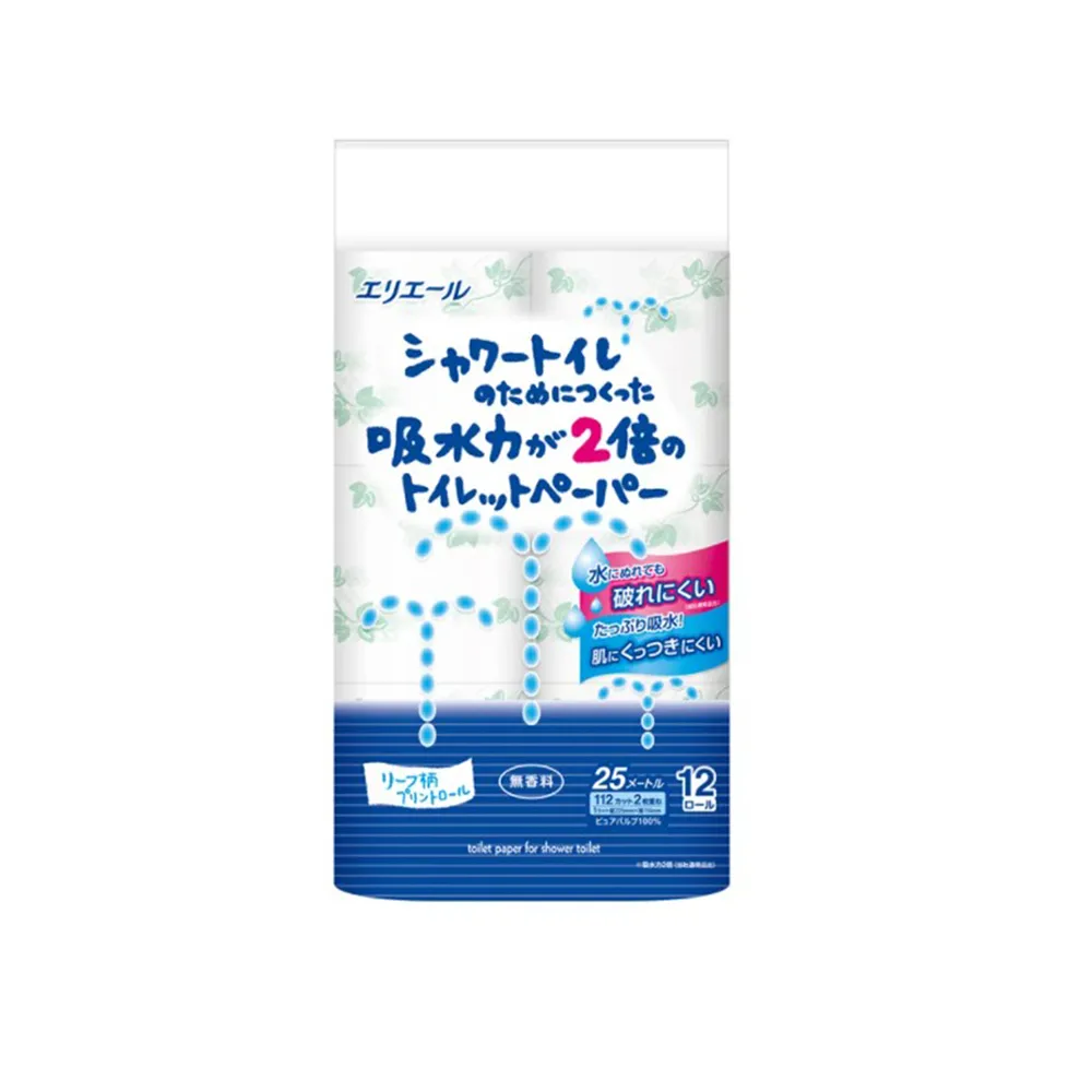 【日本大王】elleair溫水洗淨便座專用衛生紙12捲入(捲筒衛生紙 無香)