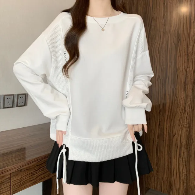 【ALLK 歐楷】抽繩長袖打底衫大碼胖顯瘦設計感上衣 3色 L-2XL /中大尺碼/保暖/透氣
