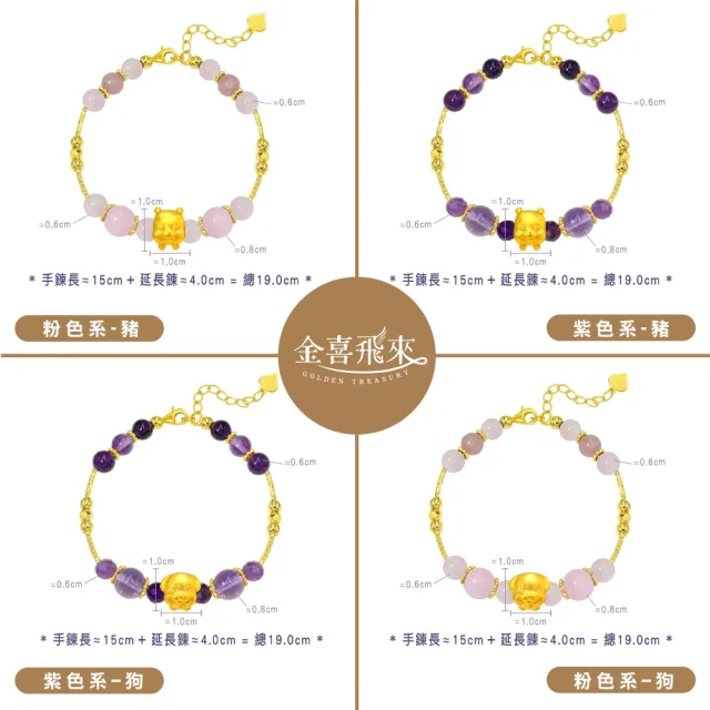 【金喜飛來】黃金手鍊十二生肖水晶串多款選(0.07錢±0.03)