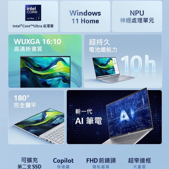 【Acer】微軟M365組★16吋Ultra 5極輕薄AI筆電(Swift Lite/SFL16-51M-5184/Ultra 5-115U/16G/512G/W11)